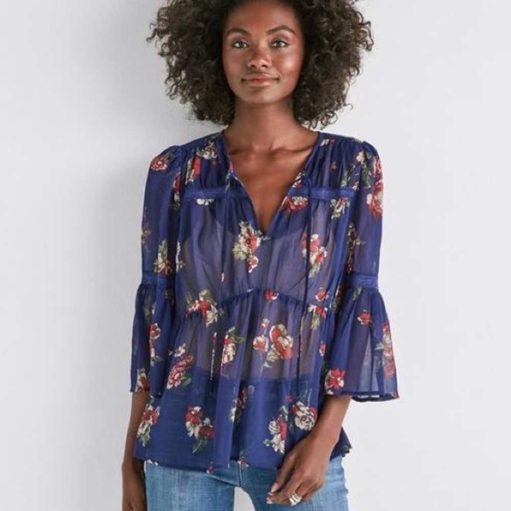Lucky Brand Sheer Floral Blouse